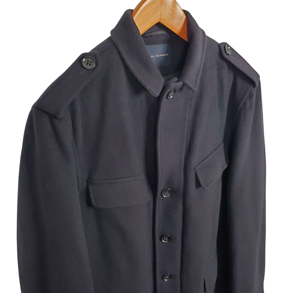 Banana Republic Mens Sz L Coat Wool Cashmere Blend Double Pocket Military Black - Picture 4 of 10